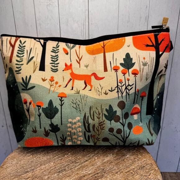 Makeup Bag Woodland Animals Cosmetics Bag Canvas Bag Neutral Autumn - Picture 6 of 6